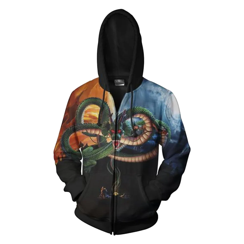 

3D Print Dragon Ball Z Shenron Anime Sweatshirts Hoodie Cosplay Costume Jackets Men Top Coat Zipper Hoded