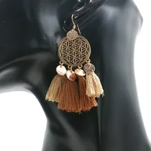 Круглые серьги-подвески в этническом стиле boho с кисточками, женские модные серьги в богемном стиле, винтажные Свадебные(бежевый+ коричневый