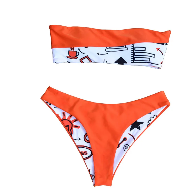 

2018 Foreign trade new swimsuit color mosaic double sided bandage bra no steel support bikini beach swimsuit