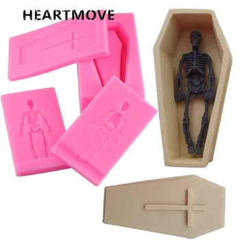

HEARTMOVE 4Pcs Halloween Coffin Skulls Silicone Fondant Molds Cake Decorating Tools Soap Candle Mold Gumpaste Chocolate Moulds