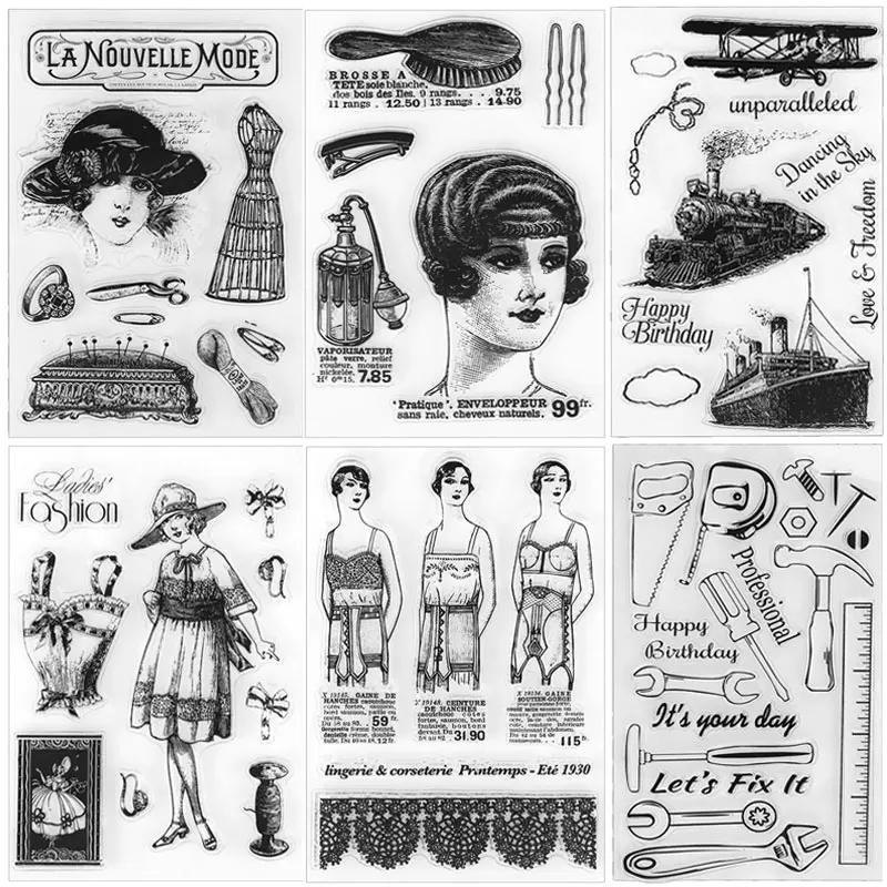 

Retro Lady Transparent Clear Silicone Seal Stamps for DIY Scrapbooking Card Making Photo Album Decoration Craft Supplies