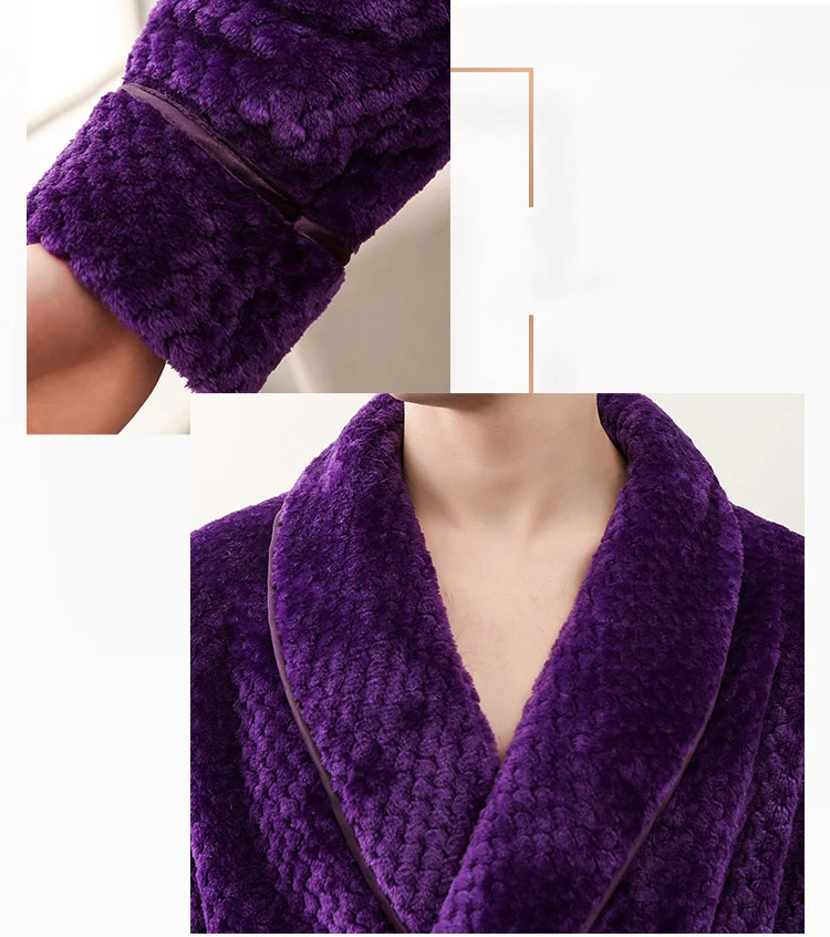 Winter Male Femlae Bathrobe Flannel Thick Robe Long Sleeve Soft Warm Bathrobe Men Women Home Wear Gown Robes Dressing Gown 6