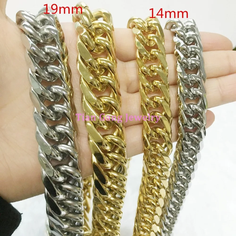 CHRISTMAS Size 8&quot-40&quot 14/19mm Width Heavy Huge 316L Stainless Steel mens Silver Color/Gold Color Curb Chain Necklace or Bracelet |