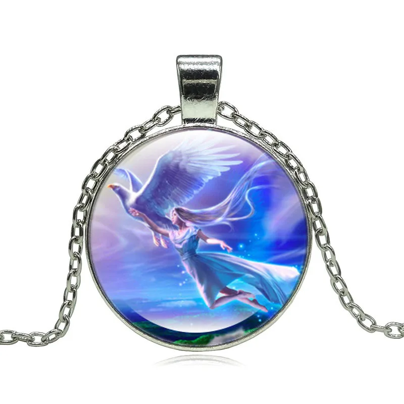 XUSHUI XJ Angel стеклянный кабошон кулон ожерелье модное ювелирное изделие Серебряная