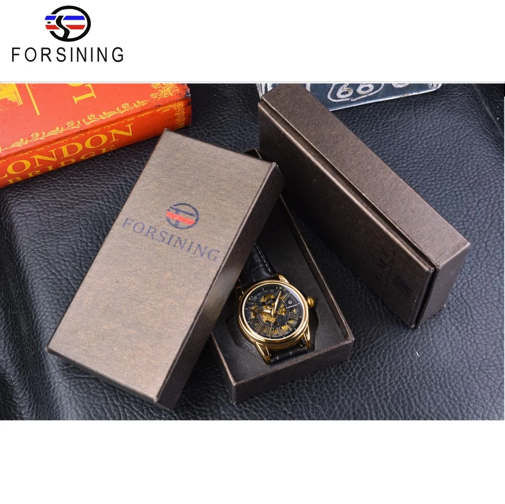 Forsining официальный эксклюзивный распродажа модный дизайн кожаный ремень Римский современный дизайн Мужские автоматические часы с скелетом лучший бренд класса люкс