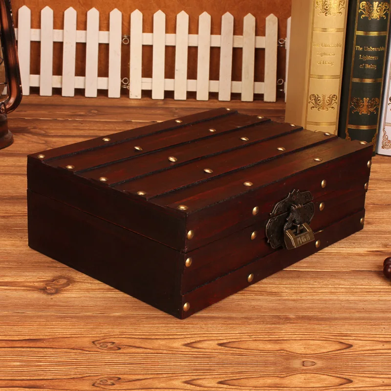 

Retro Book Desktop Storage Box Shooting Props Retro rivets Metal Buttons With Lock Office Jewelry Makeup Storage Box