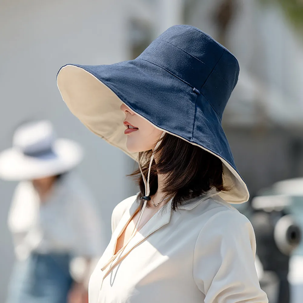 Большая женская шляпа-ведро для отдыха, уличные шапки для женщин, s широкая кепка для женщин, модная, 5 цветов, с двух сторон, для бассейна O3MZ509 - Цвет: Синий