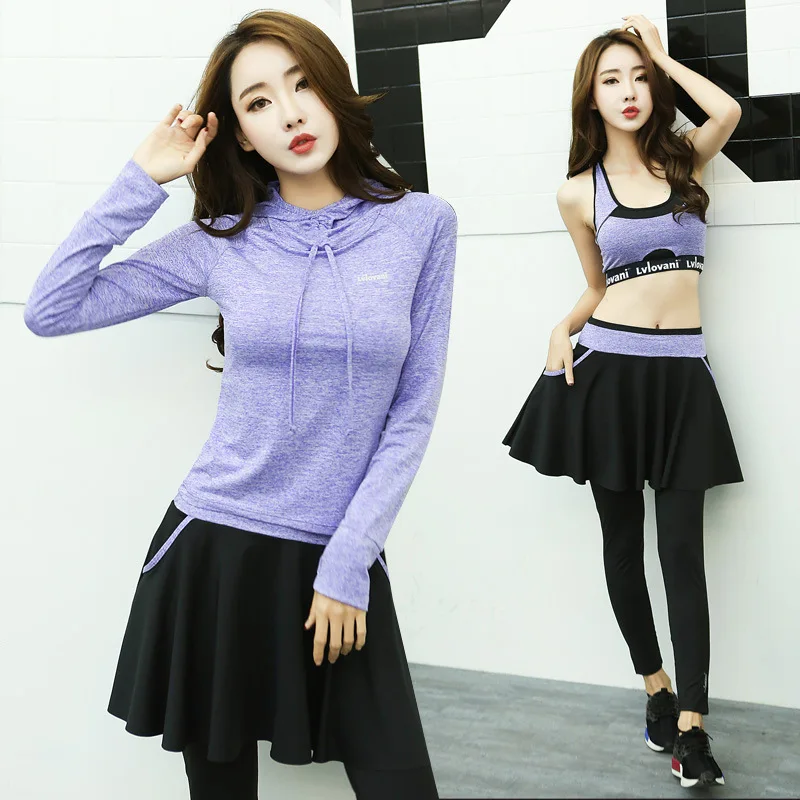 

4pcs Women Sport Suit Yoga Sets Gym Clothing Woman Sportswear Workout Clothes for Women Yoga Clothing Fitness Yoga Wear Purple