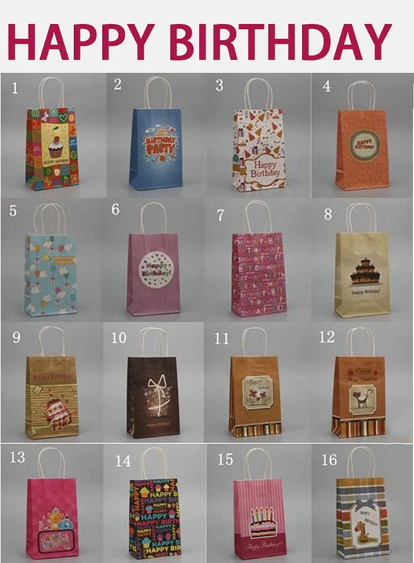 Happy Birthday Paper Gift Bags, kraft paper bag, Party Favor Bags 10Pcs/lotin Gift Bags