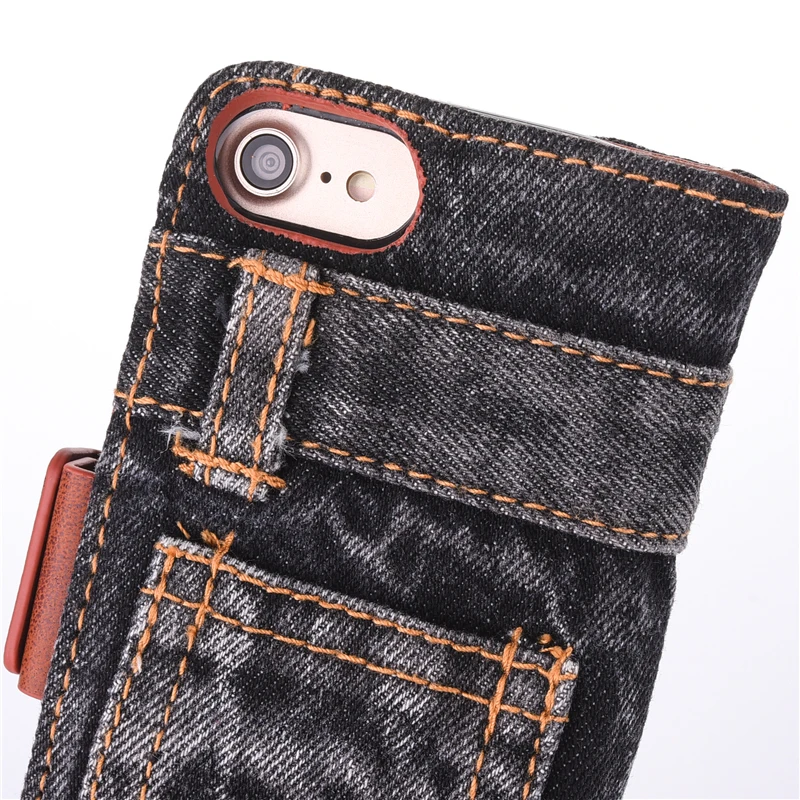 Модный джинсовый тканевый кожаный чехол для iphone 6, 6s, 7, 7 Plus, чехол-книжка, флип-подставка, кошелек, сумка для iphone X, 8, 8 Plus, гелевый Чехол