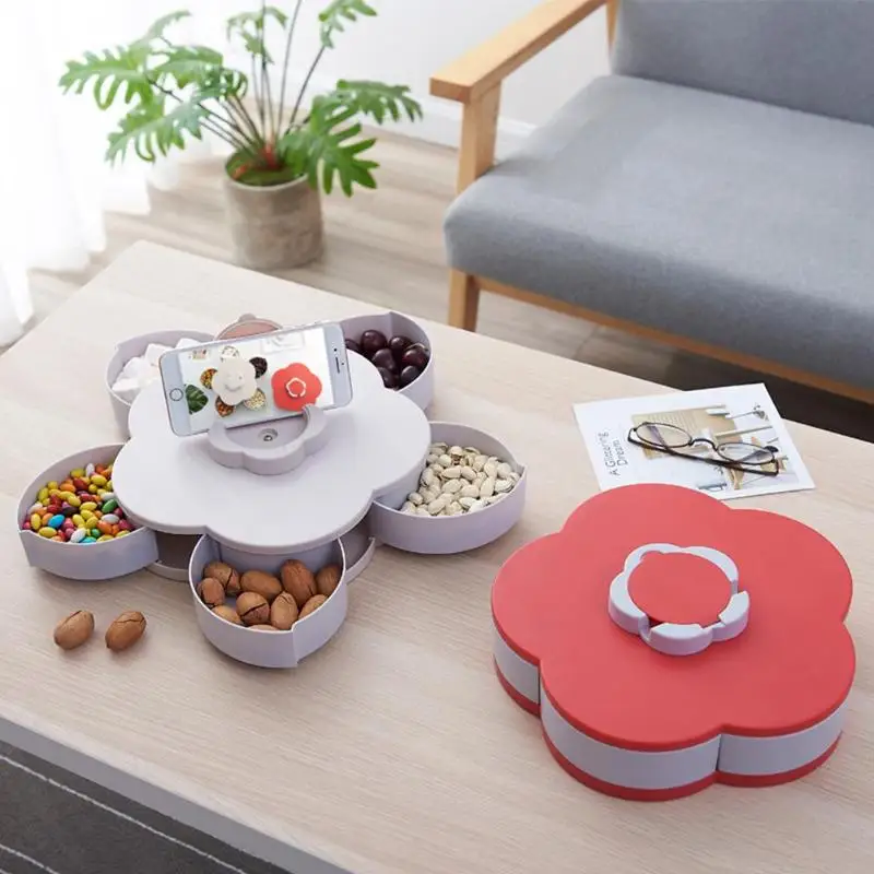 

Creative Petals Rotating Plate Dried Fruit Candy Snacks Storage Box Seeds Saving Tray Acceptance Without Interesting Taste