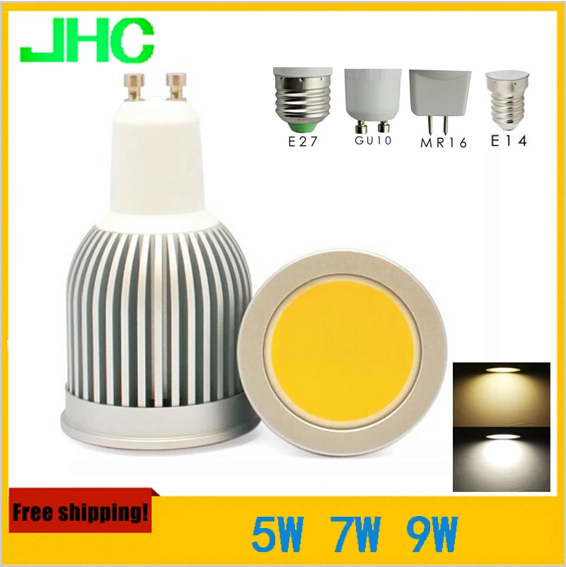 

Free shipping GU10 E27 MR16 5W 7W 9W dimmable COB LED spot lights bulb AC/DC12V AC85-265V LED downlights bulb