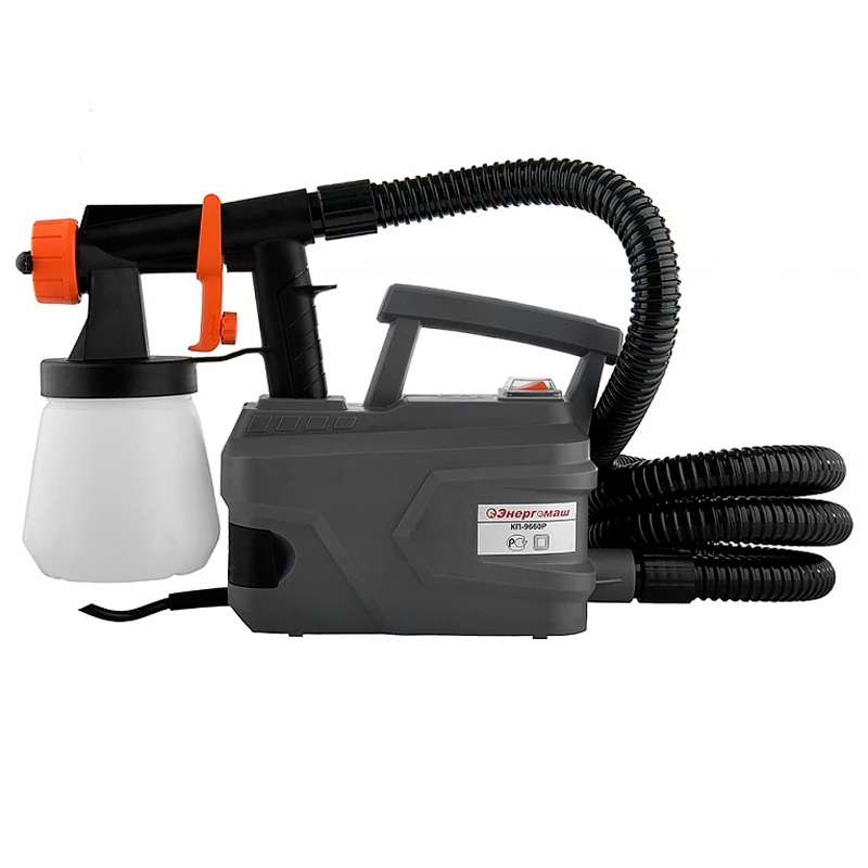 Распылитель электрический Энергомаш КП-9660Р (Мощность 600 Вт, HVLP, производительность 1.1 л/мин, объем бачка 0.7 л, диаметр сопла 2.6 мм)