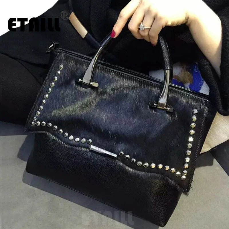 

2017 Diamond Rhinestone Horsehair Luxury Designer Handbags High Quality Famous Brand Crossbody Bag for Women Leather Bags