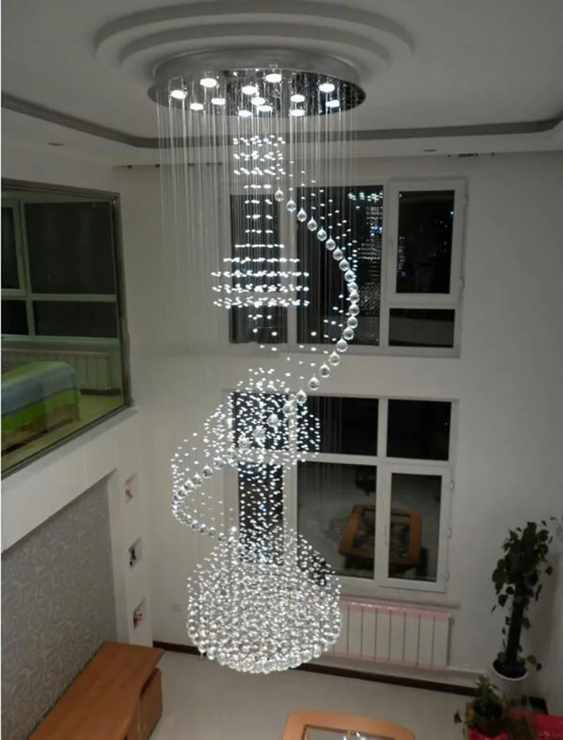 Роскошная большая современная люстра большая длинная лестница спиральные хрустальные, светодиодные, в форме свечек светильник лампа