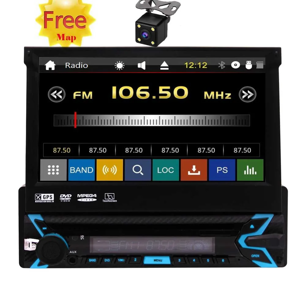 

Built-in Bluetooth USB Direct Control Single Din Car DVD/CD Player 7 Inch Retractable Touch Screen Remote Control Car Vehicle