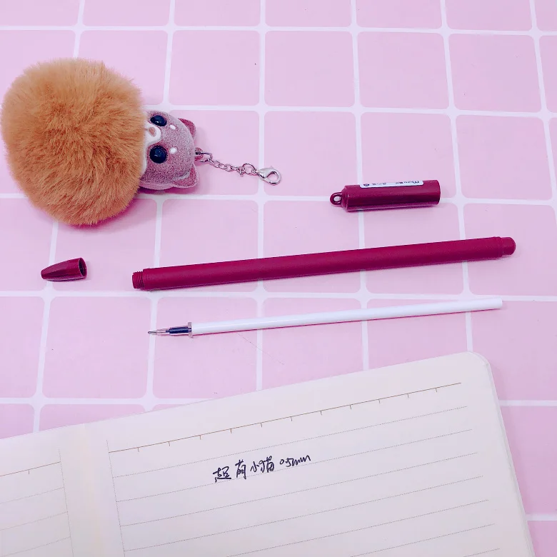 Милый кавайный котик, теплая шариковая гелевая ручка с плюшевым кулоном, чернильные ручки, подарок для школы и офиса, канцелярские принадлежности, подарок