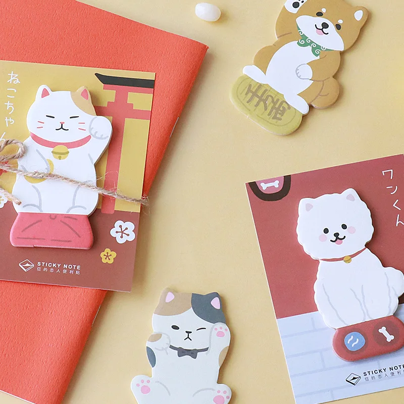 

4 pcs Cute dog and Kawaii cat sticky note memo pad Post stickers planner agenda Stationery Office School supplies A6119
