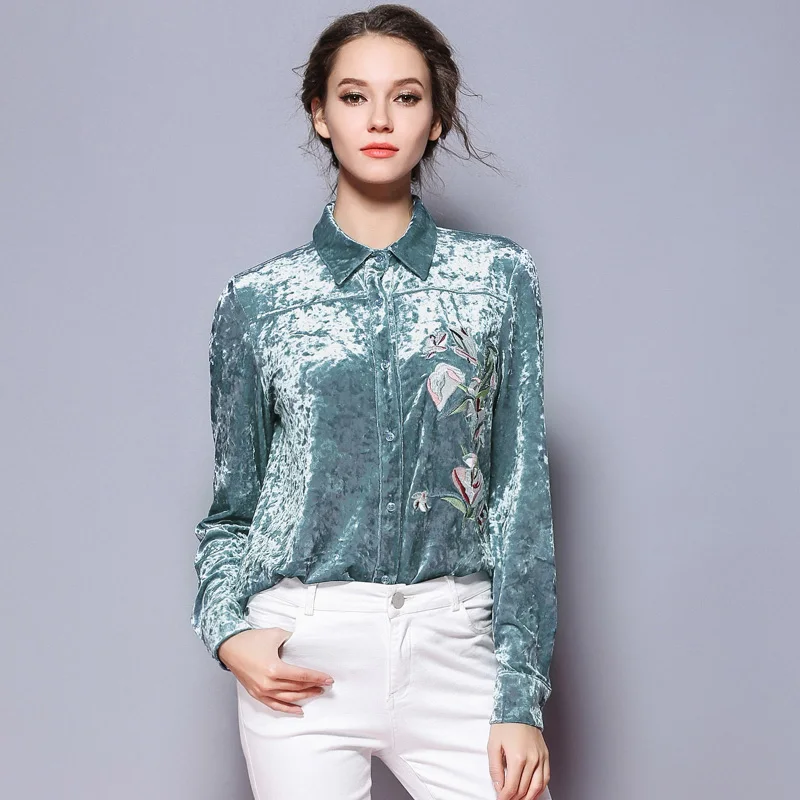 Solapa Rosa flor bordado blusa Mujer Tops Blusas De Mujer De Moda De Primavera De 2018 camisa De manga larga De terciopelo Ropa De Mujer K3266 Solapa Rosa flor bordado blusa Mujer Tops Blusas De Mujer De Moda De Primavera De 2018 camisa De manga larga De terciopelo Ropa De Mujer K3266