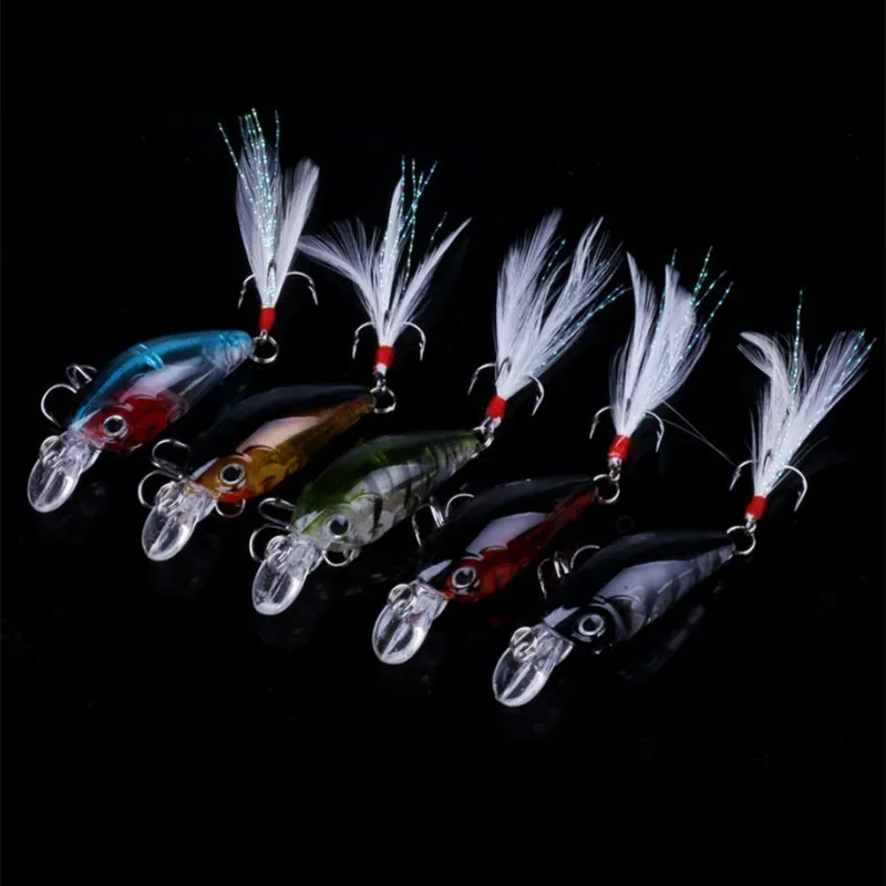 

Super Deal Mini Crankbait with Feather 3D Fish Eye Artificial Fishing Lure Crank Bait 3.6cm 4g 5 Colors