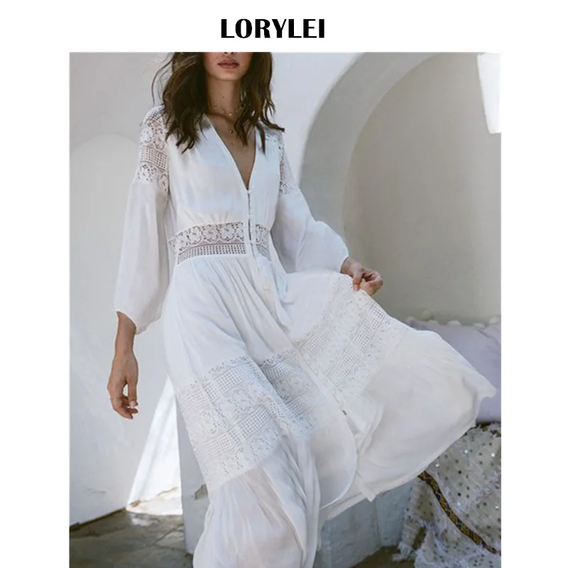 

Elegant Women Cotton Tunic Summer Fashion Long Beach Dress Sexy Patchwork Short Sleeve Front Open White Robe Dress pareos Q561