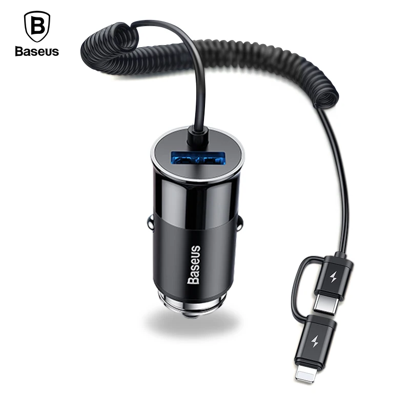 Baseus USB Car Charger For iPhone Samsung Mobile Phone Charger 4.8A 2 in 1 Fast Spring USB C Charging Cable Car Phone Charger Baseus USB Car Charger For iPhone Samsung Mobile Phone Charger 4.8A 2 in 1 Fast Spring USB C Charging Cable Car Phone Charger