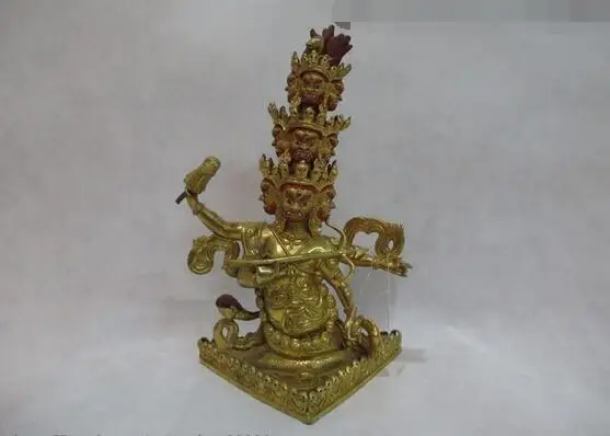 

13"Tibetan Buddhist 100% Bronze 24K Gold Mahakala Protector Rahula Buddha Statue