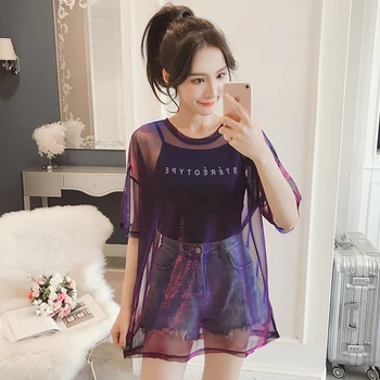 Transparent Purple T-shirt & Stereotype Strappy Black Top  2