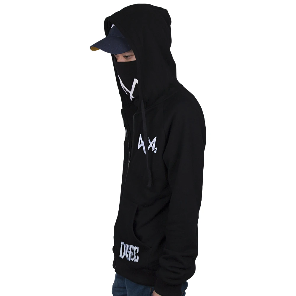 Hot Game Watch Dogs 2 Catcher Hoodies 100% Cotton Man Sweatshirts Black Cosplay Jackets Zipper Halloween Party (5)