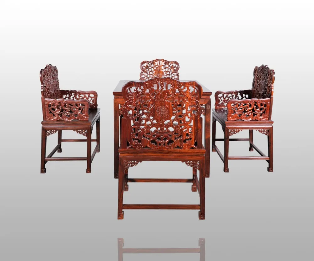 Top Quality Dining Living Room Furniture Rosewood 1 Table &4 Chair Set Redwood Backed Armchair Solid Wood Desk Chinese Brand New