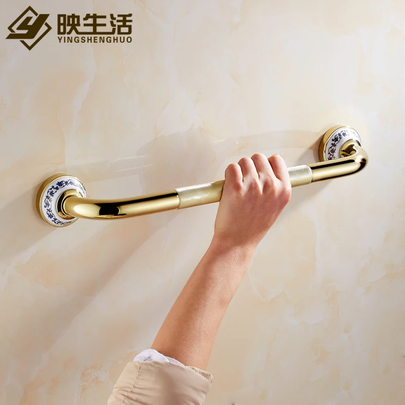Bathroom Handrail Non-slip Copper Thickening Gold Shower Safety Handrails Blue and White Porcelain Bathroom Accessories YM040 Bathroom Handrail Non-slip Copper Thickening Gold Shower Safety Handrails Blue and White Porcelain Bathroom Accessories YM040