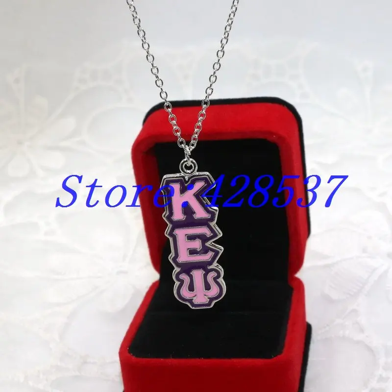

Free Fashion Purple Pink Enamel Greek Greece Sorority Fraternity Organization Kapa Epsilon Psi Symbol Jewelry Pendant Necklace
