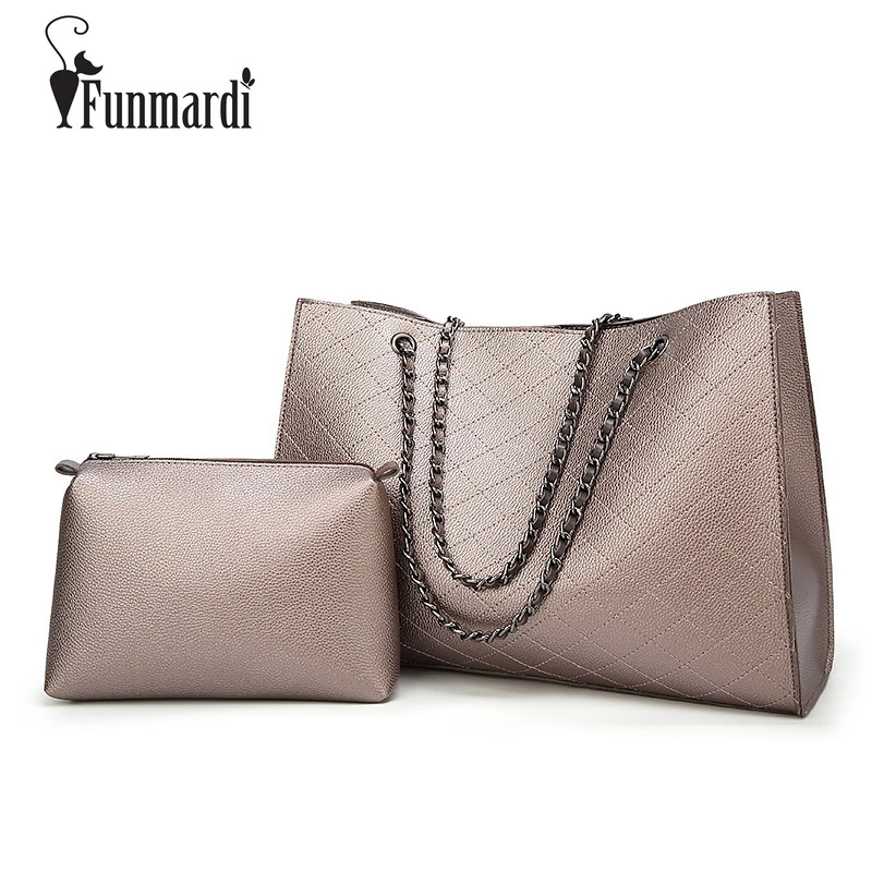 FUNMARDI الشهيرة العلامة التجارية حقائب اليد الأزياء مركب أكياس الكلاسيكية بو حقائب يد جلدية الفاخرة النساء أكياس أعلى-حقائب بيد WLAM0178