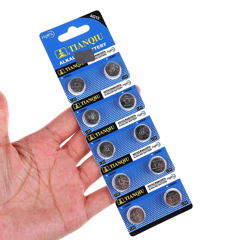 

10pcs/card Universal Coin Cell Button Battery New AG13 LR1154 A76 LR44 For Watch Toys Calculator