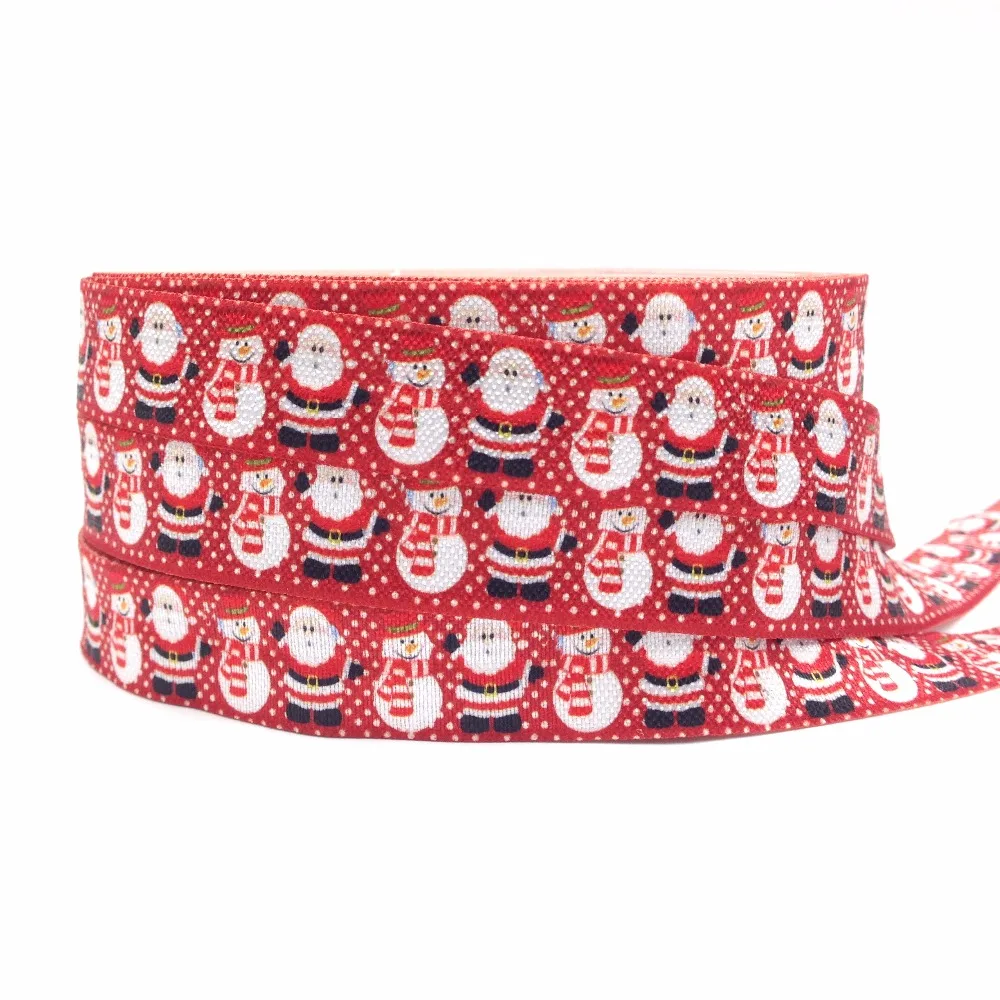 

Hot Sale 5/8" Red Santa Claus Christmas Fold Over Elastic 10 yards/lot Snowman Print FOE Ribbon Webbing for Hair Tie Headwear