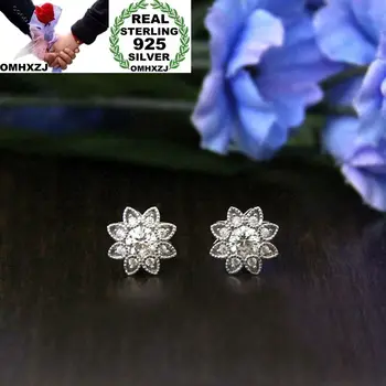 

OMHXZJ Wholesale European Fashion Woman Girl Party Wedding Gift White Snowflake Zircon 925 Sterling Silver Stud Earrings EA117
