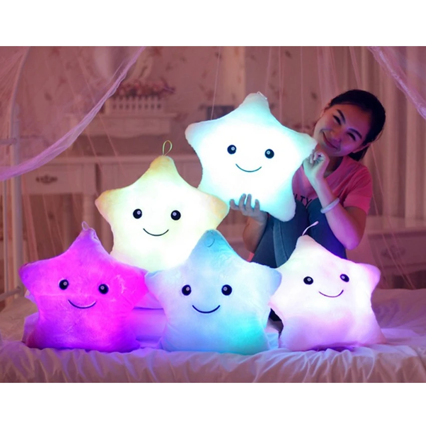 

Hot 1pcs 38cm Led Light Pillow Luminous pillow Christmas Toys plush Pillow Hot Colorful Stars,kids ToysBirthday Gift