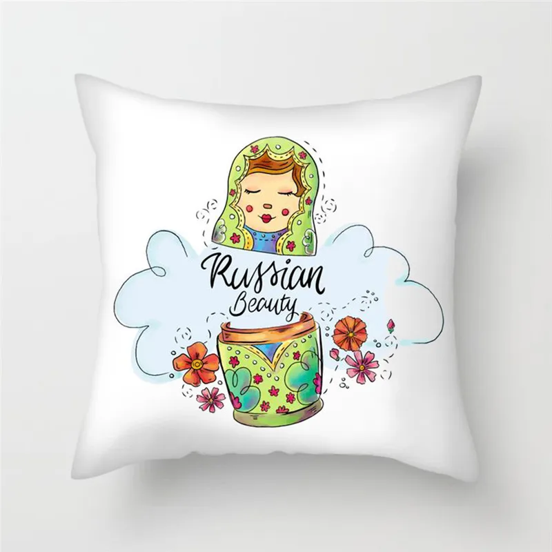 Fuwatacchi русская кукла наволочка с принтом из мультфильма работа Decor Бросить Наволочка для дома Диван Декоративные подушки для стульев случае