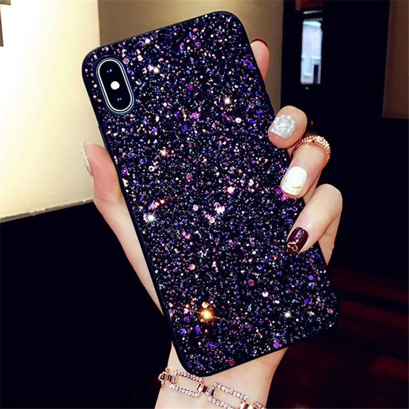 

Phone Case For iPhone 7 8 Plus X Xs Xr Xs Max Luxury Bling Glitter Coque Cover Soft TPU frame+Hard PC back Cover Shinning Case