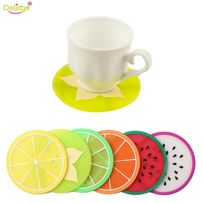 

Delidge 1pc 9 cm Fruit Table Mat Cute Colorful Silicone round watermelon lemon orange Coaster Cup Cushion Heat Resistant Pad