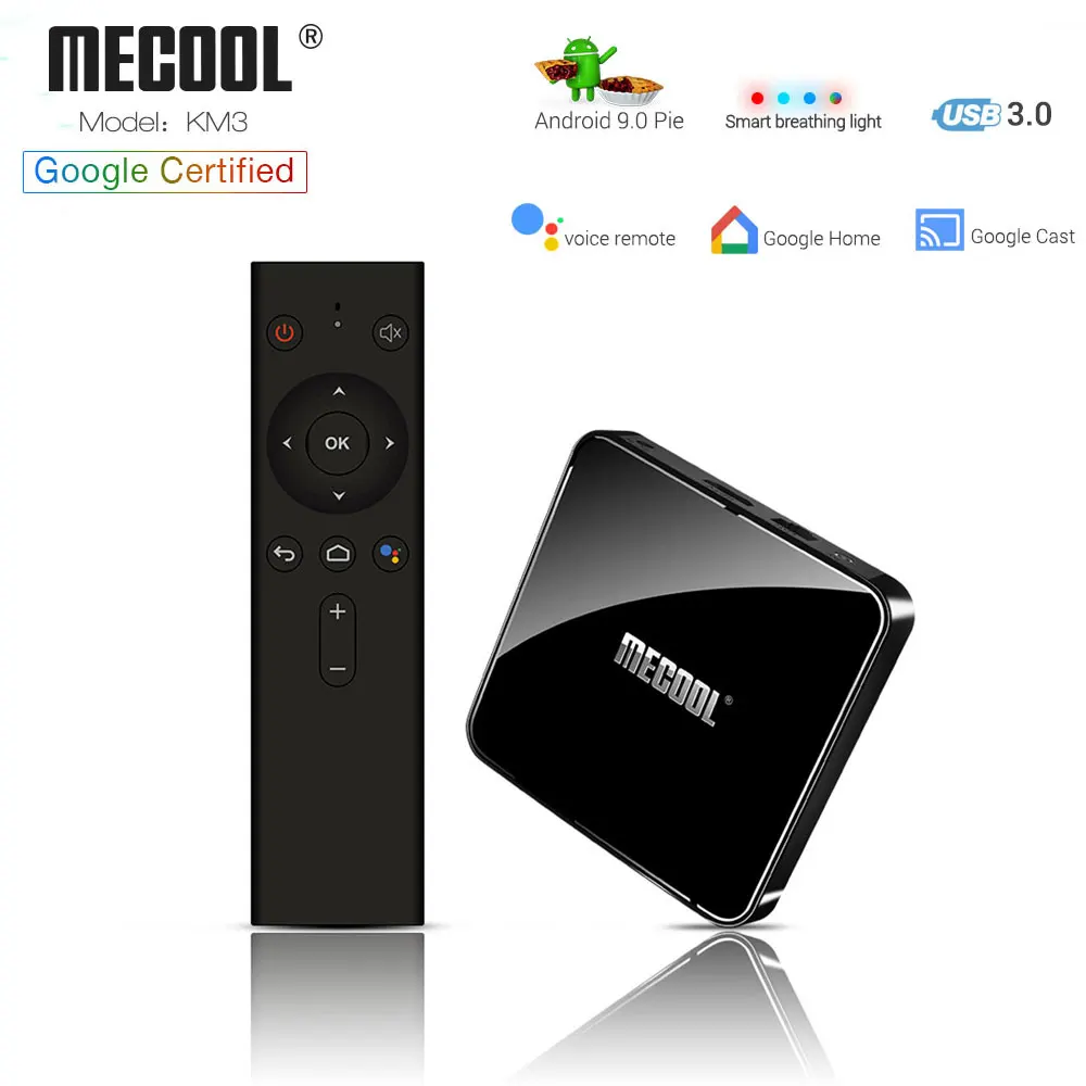 

Mecool KM3 ATV Android 9.0 S905X2 Google Certified Media Player 4GB RAM 64GB ROM 2.4G/5G 2T2R WiFi Smart Set Top Box