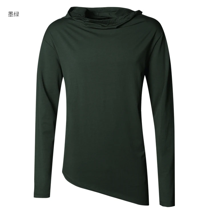 Men Autumn New European Style High Collar Long Sleeve Hooded T-shirt with Cap Men Slim Casual Cotton Irregular T-shirt T908 HTB1uboAXjzuK1RjSspeq6ziHVXaD - Men Autumn New European Style High Collar Long Sleeve Hooded T-shirt with Cap Men Slim Casual Cotton Irregular T-shirt T908
