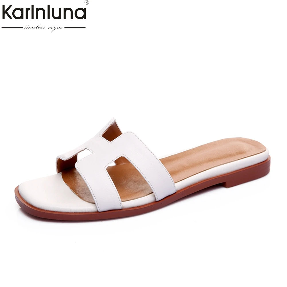 

KarinLuna 2018 Brand New Genuine Leather 6 Colors Crystals Summer Shoes Woman Fashion women's Shoes Slippers Female Slides