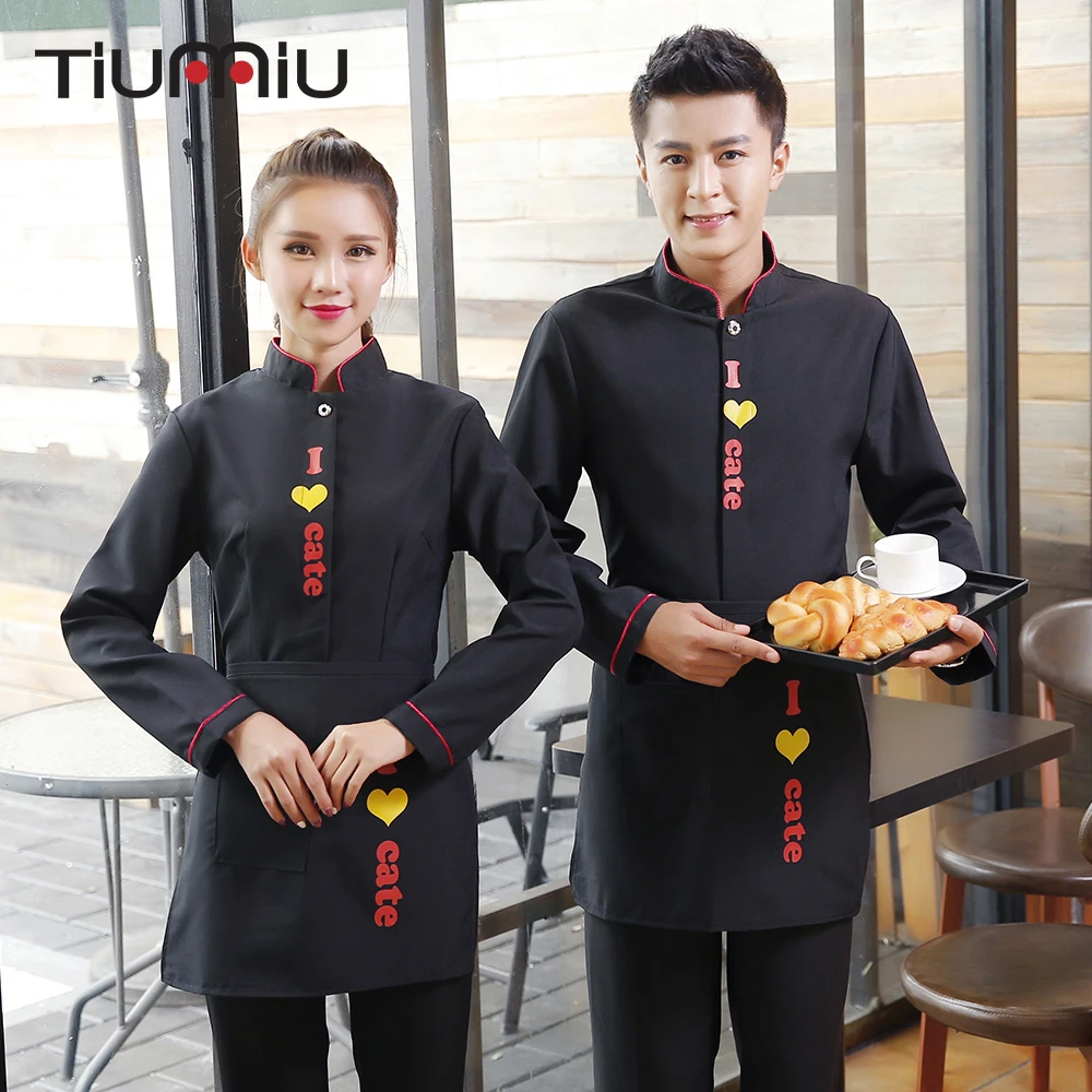 

I LOVE Cate High-end restaurant Waitress Waiter Uniforms Hotel Bakery Food Service Long Sleeve Workwear Jacket Cleaning Clothing
