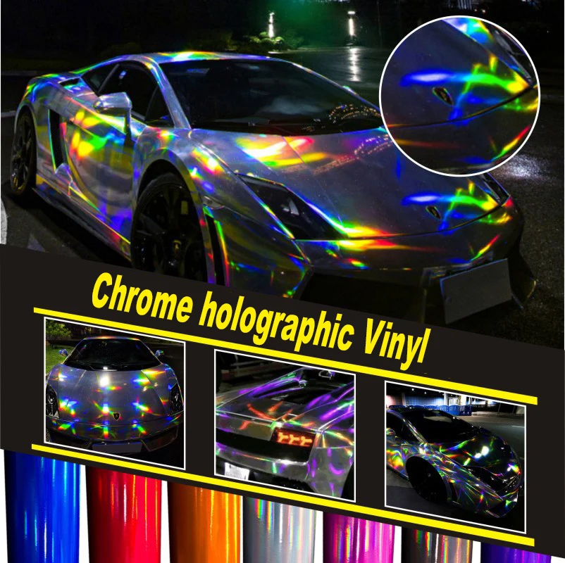 Hot Sale Classic Holographic Laser Chrome Iridescent Vinyl Wrap Car Film Air Bubble Free