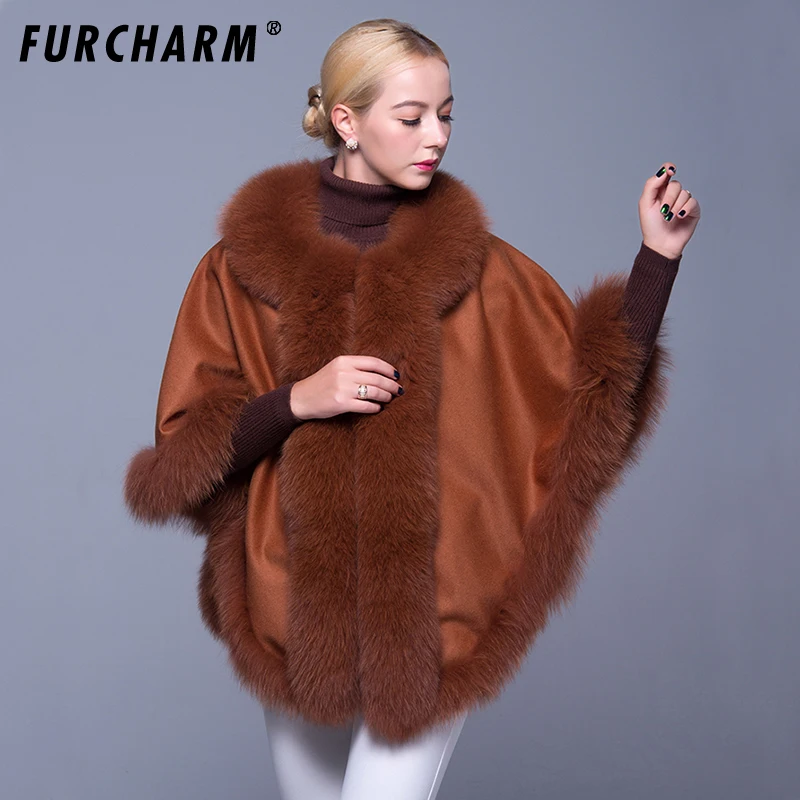 Genuine Cashmere Shawls Fox Fur Female Free Size Fashion Real Fur