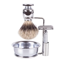 SV-612 высококачественная металлическая ручка для бритья борода макияж косметический набор кистей+ металлическая подставка+ бритва+ чаша для бритья