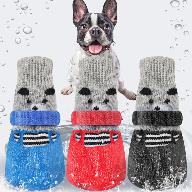 

Dog Socks Anti Slip with Straps Traction Control Waterproof Paw Protector Soft Knitted Pet Dog Cat Socks Rubber Reinforcement