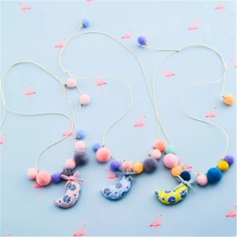 

Korea Handmade Cute Plush Ball Fabric Print Moon Children Necklace For Girls Kids Apparel Accessories-HZPRCGNL030F