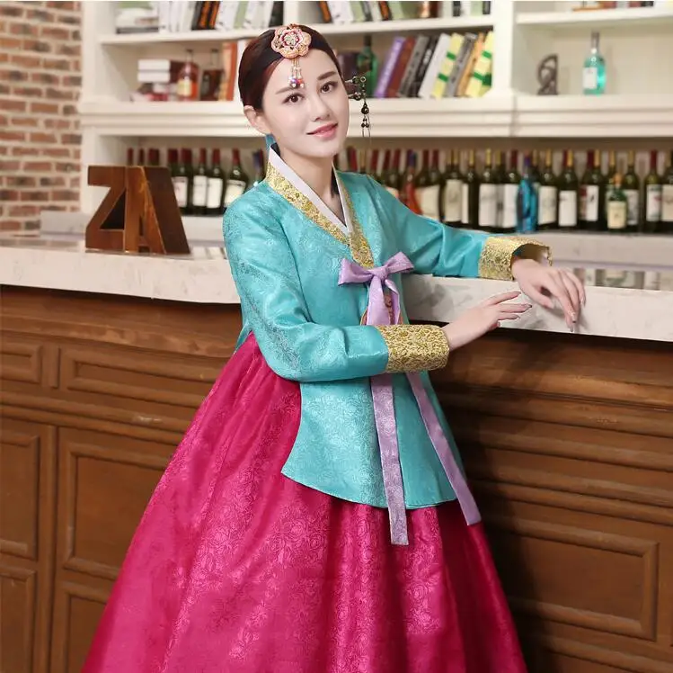Женский традиционный ханбок корейское платье розовые женские хлопок ханбок корейский национальный костюм для выступления aisa одежда